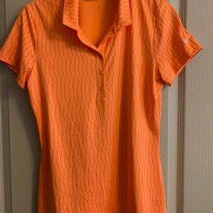 Nike Golf Women's Size S Polo 5 Button Short Sleeve Orange Stripe Shirt